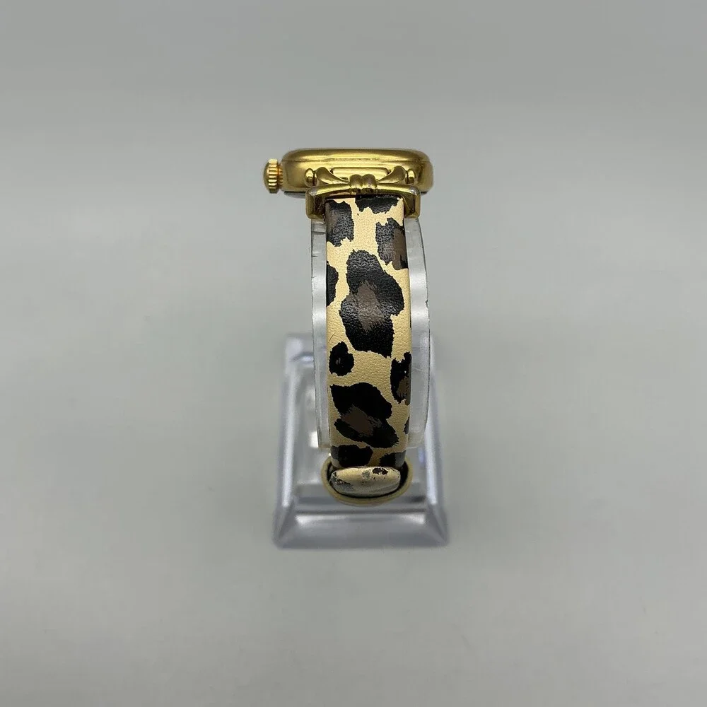 Fossil Womens Watch 23mm White Dial Gold Tone Leopard Leather Band New Battery